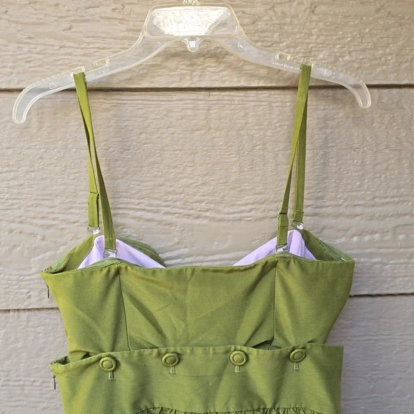 Anthropologie Maeve cotton silk blend army green midi dress 10 pockets - Picture 12 of 16